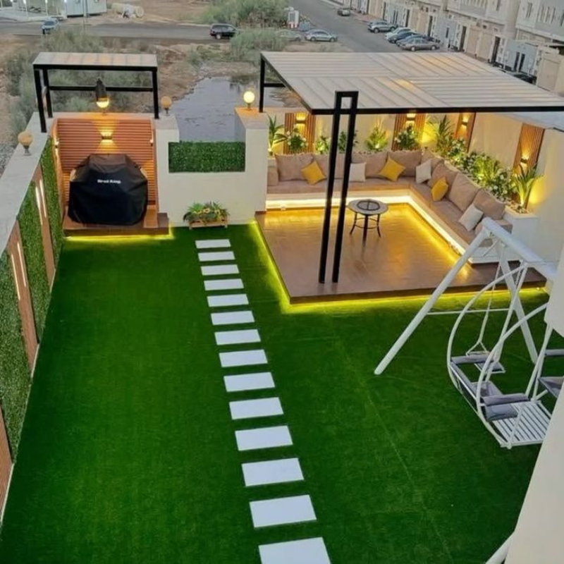 Modern balcony artificial grass